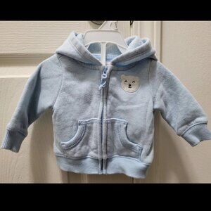 🐻‍❄️ Carters Baby Blue Zip Sweater W. Ears On Hood 0-3 Mos Comes W. Bonus Bib